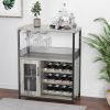 Removable Wine Racks and 1 Drawer, Bar Cabinet with Glass Holder and Mesh Door for Liquor and Glasses (Grey)