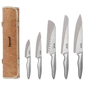 Hecef 11-Piece Kitchen Knife Set, Stonewashed Steel Ultra Sharp Japanese Knife with Roll Bag