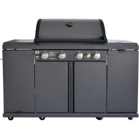 4-Burner Gas Outdoor Kitchen Island Grill & Storage Cabinets, 52000BTU Stainless Steel Patio Garden Propane Gas BBQ Grill