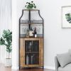 Small Sideboard and Buffet Cabinet With Mesh Door Wine Rack Liquor Cabinet Bar for Home Rustic Brown Freight Free