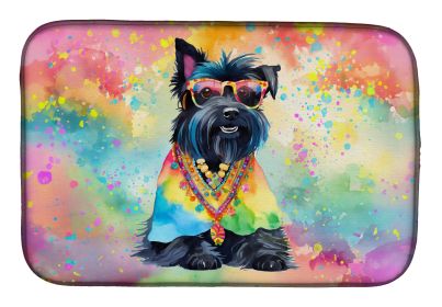 Scottish Terrier Hippie Dawg Dish Drying Mat Absorbent Dish Drying Mat Pad for Kitchen Counter Dish Drainer Mat for Countertop, 14 x 21", Multicolor