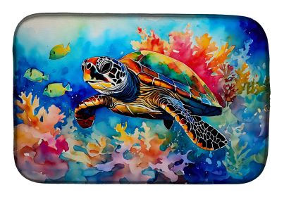 Loggerhead Sea Turtle Dish Drying Mat Absorbent Dish Drying Mat Pad for Kitchen Counter Dish Drainer Mat for Countertop, 14 x 21", Multicolor