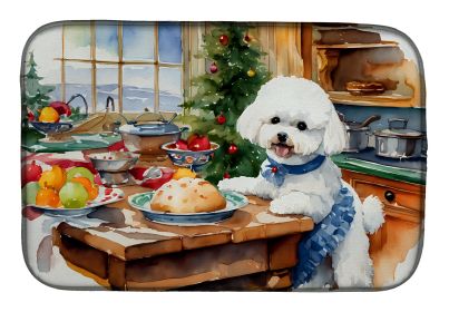 Bichon Frise Christmas Cookies Dish Drying Mat Absorbent Dish Drying Mat Pad for Kitchen Counter Dish Drainer Mat for Countertop, 14 x 21", Multicolor