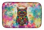 Hippie Animal Owl Dish Drying Mat Absorbent Dish Drying Mat Pad for Kitchen Counter Dish Drainer Mat for Countertop, 14 x 21", Multicolor