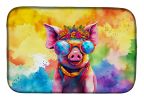 Hippie Animal Pig Dish Drying Mat Absorbent Dish Drying Mat Pad for Kitchen Counter Dish Drainer Mat for Countertop, 14 x 21", Multicolor