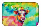 Hippie Animal Malvi Cow Dish Drying Mat Absorbent Dish Drying Mat Pad for Kitchen Counter Dish Drainer Mat for Countertop, 14 x 21", Multicolor