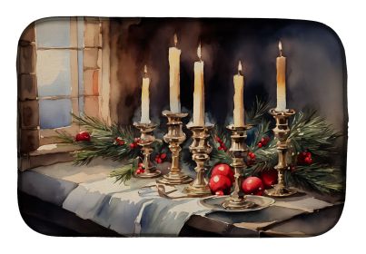 Christmas Candles Dish Drying Mat Absorbent Dish Drying Mat Pad for Kitchen Counter Dish Drainer Mat for Countertop, 14 x 21", Multicolor