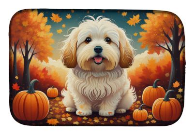 Coton De Tulear Fall Dish Drying Mat Absorbent Dish Drying Mat Pad for Kitchen Counter Dish Drainer Mat for Countertop, 14 x 21", Multicolor