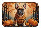 Fawn French Bulldog Fall Dish Drying Mat Absorbent Dish Drying Mat Pad for Kitchen Counter Dish Drainer Mat for Countertop, 14 x 21", Multicolor