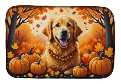 Golden Retriever Fall Dish Drying Mat Absorbent Dish Drying Mat Pad for Kitchen Counter Dish Drainer Mat for Countertop, 14 x 21", Multicolor