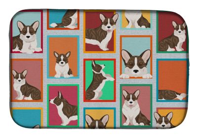 Lots of Brindle Cardigan Corgi Dish Drying Mat Absorbent Dish Drying Mat Pad for Kitchen Counter Dish Drainer Mat for Countertop, 14 x 21", Multicolor