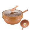 Ceramic Wok With Lid Non Stick Clay Wok With Steamer Basket Clay Wok Miccro Pressure Wok Multifunctional Household Frying Pan