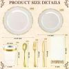 700 PCS Gold Plastic Cutlery Set Gold Disposable Plates Bulk Clear Gold Rim Guest Supplies Wedding and Birthday Party Tableware