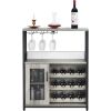 Removable Wine Racks and 1 Drawer, Bar Cabinet with Glass Holder and Mesh Door for Liquor and Glasses (Grey)