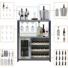 Removable Wine Racks and 1 Drawer, Bar Cabinet with Glass Holder and Mesh Door for Liquor and Glasses (Grey)