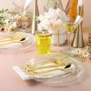 700 PCS Gold Plastic Cutlery Set Gold Disposable Plates Bulk Clear Gold Rim Guest Supplies Wedding and Birthday Party Tableware