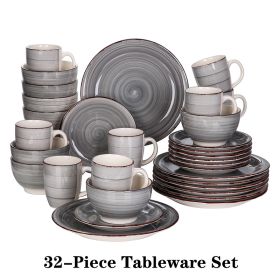 Vancasso Bella-GY 16/32/48-Pieces Porcelain Dinner Set Vintage Ceramic Tableware Set with Dinner Plate,Dessert Plate,Bowl,Mug (Color: 32pcs)