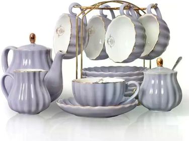 Porcelain Tea Set British Royal Series,with Teapot Sugar Bowl Cream Pitcher Teaspoons and Tea Strainer for Tea/Coffee,Pure White (Color: Purple)