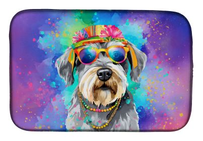 Schnauzer Hippie Dawg Dish Drying Mat Absorbent Dish Drying Mat Pad for Kitchen Counter Dish Drainer Mat for Countertop, 14 x 21", Multicolor (Default: Default)